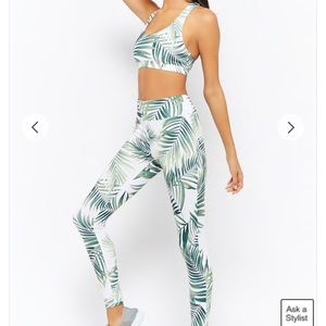 Forever 21 Palm Printed Legging & Bra Set - small